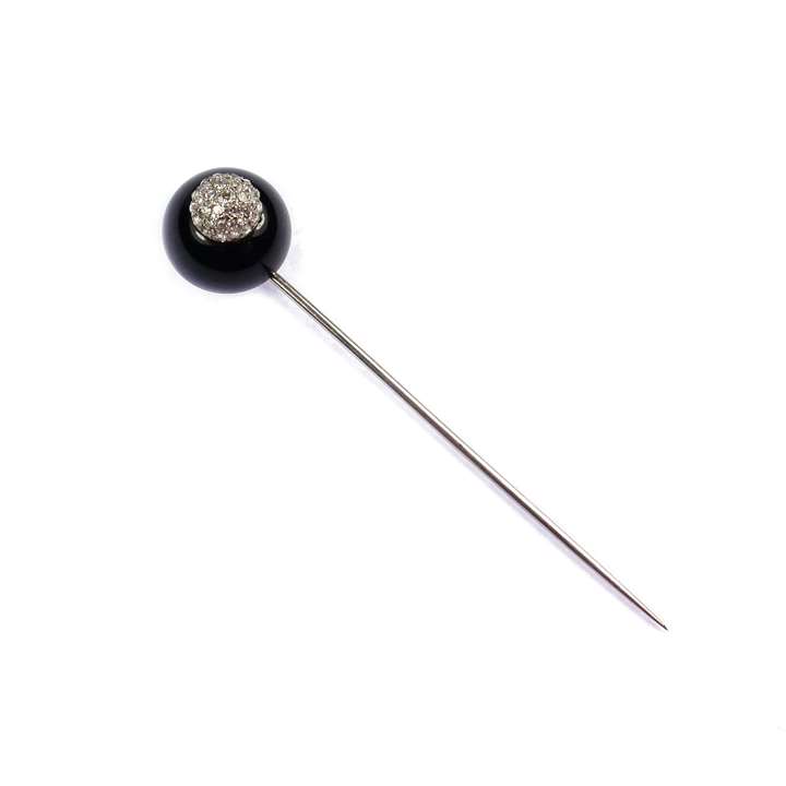 Art Deco onyx and diamond bombe cluster stickpin